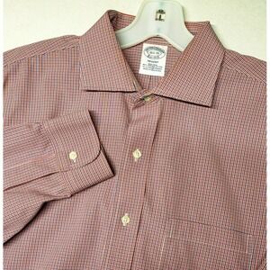 Brooks Brothers Dress Shirt Mens 16.5 35 Red Blue Regent Non-Iron Supima Cotton